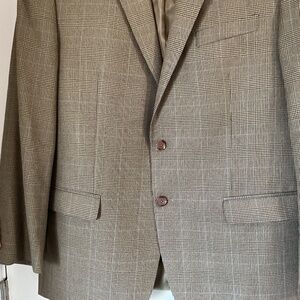 Lauren Ralph Lauren Tan Plaid Blazer with Subtle Blue Stripe, 44 R